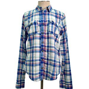 Abercrombie & Fitch Blue White & Pink Plaid Button-Up Long Sleeve Shirt Medium